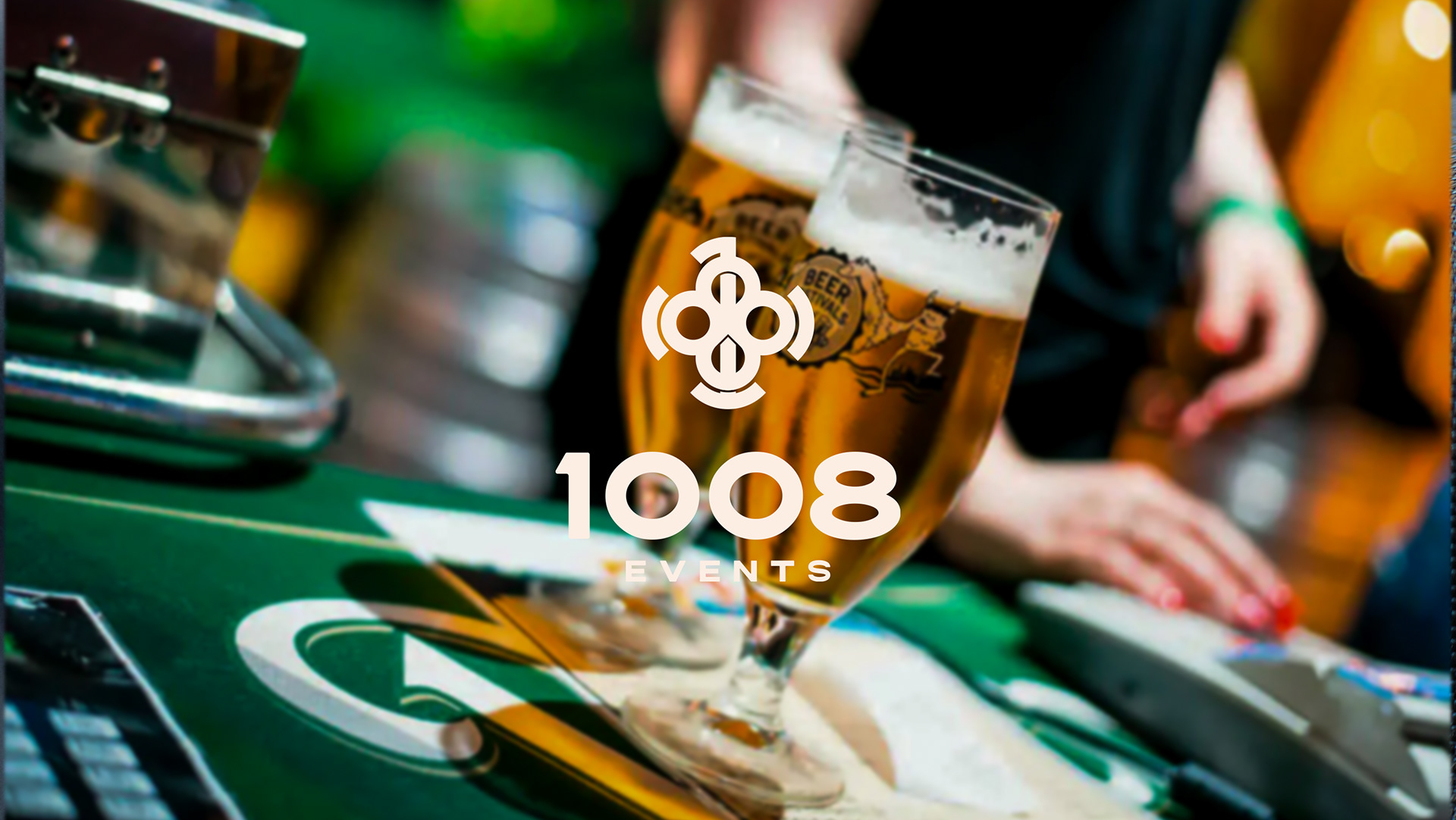 1008 Events visual identity — logo over beer festival scene