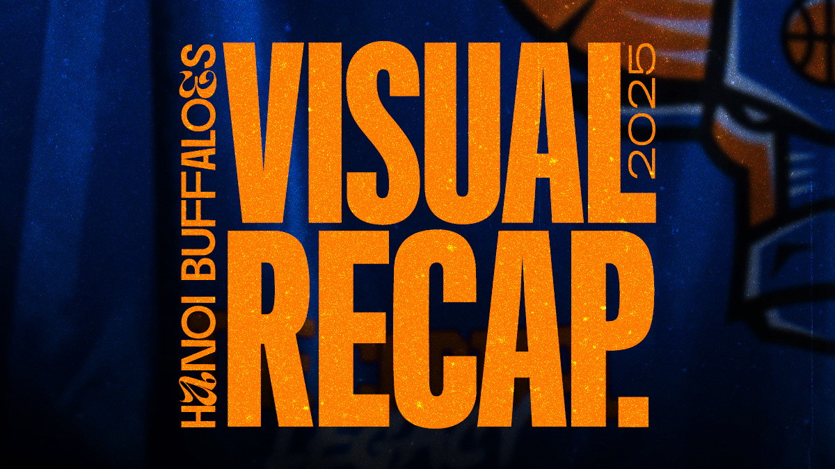 Hanoi Buffaloes 2025 visual recap — bold orange typography on blue